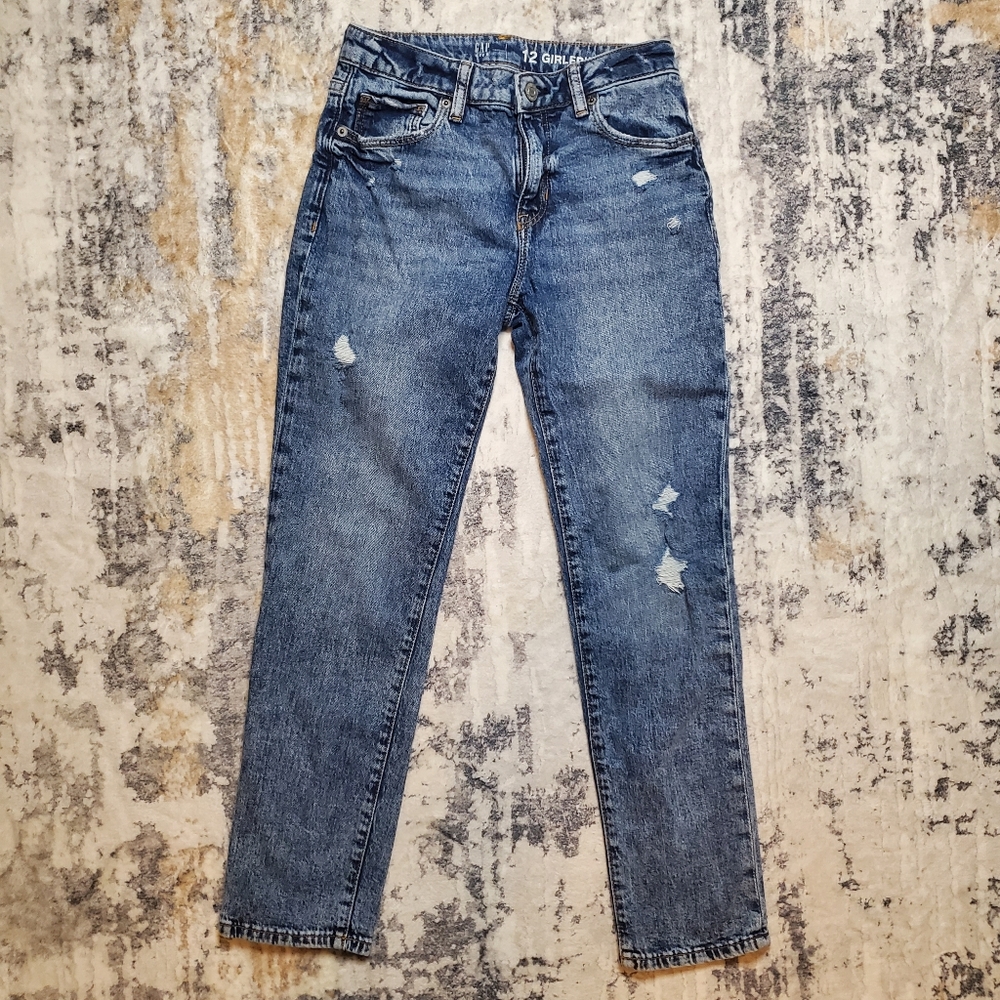 GAP Kid's Girl's Blue Jeans distressed Girlfriend fit - Size 12 adjustable waist